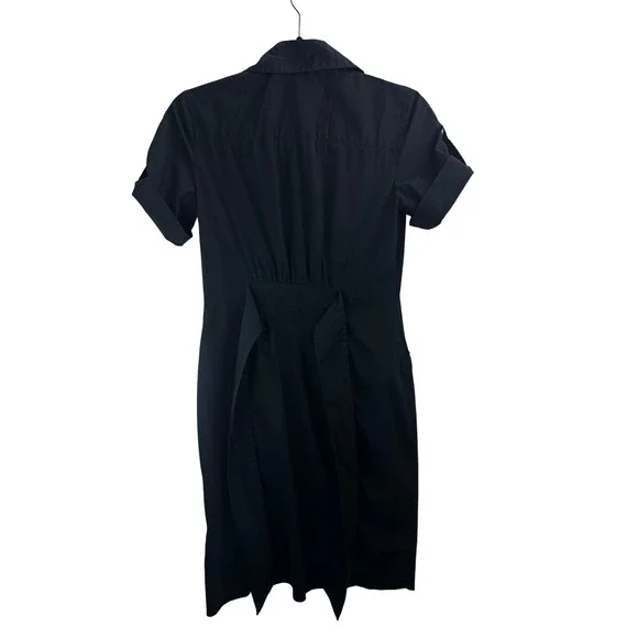 Banana Republic Black Utility Shirt Dress Short Sleeve Button Front Waist Tie Sm - Picture 3 of 12